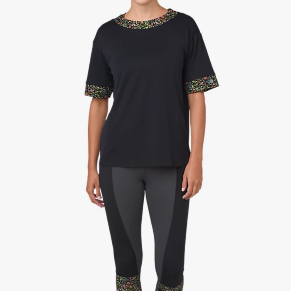 ASICS x Liberty Print Short Sleeve Athletic Tee-Black/Bird Print Floral-M-NWT